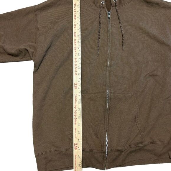 Y2K Russell Athletic Style Full Zip Brown Hooded Sweatshirt Size Large - Picture 4 of 5